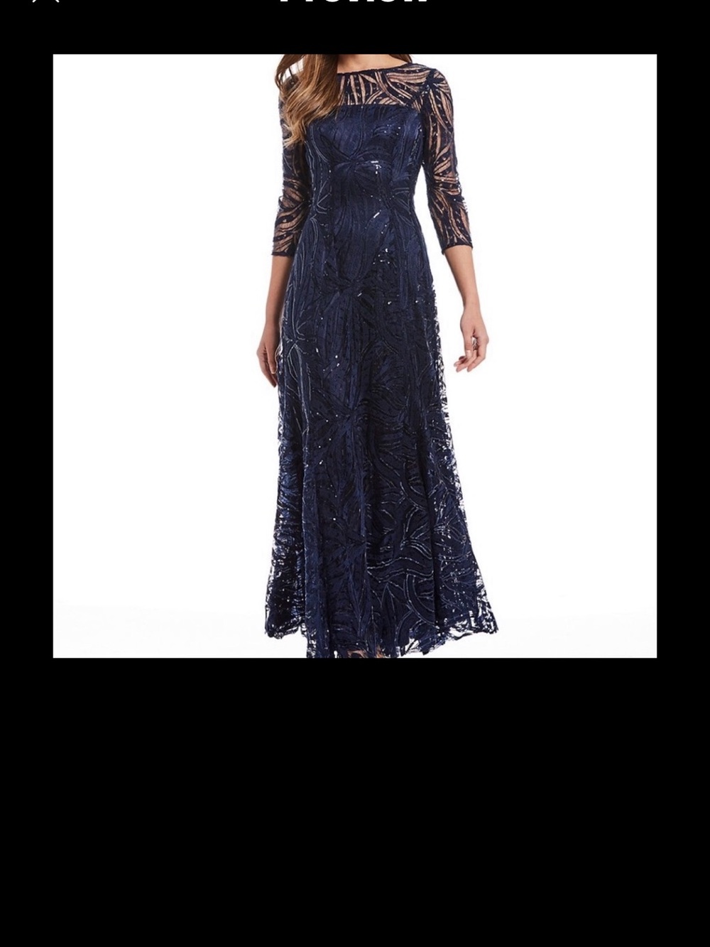 Tahari ASL Navy Sequin Lace Long-Sleeve V-Back Dress